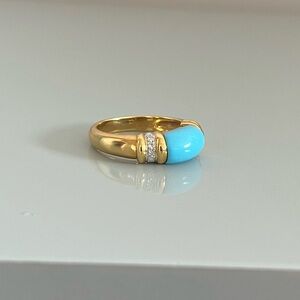 18K Gold Turquoise Diamond Ring Size 9.75